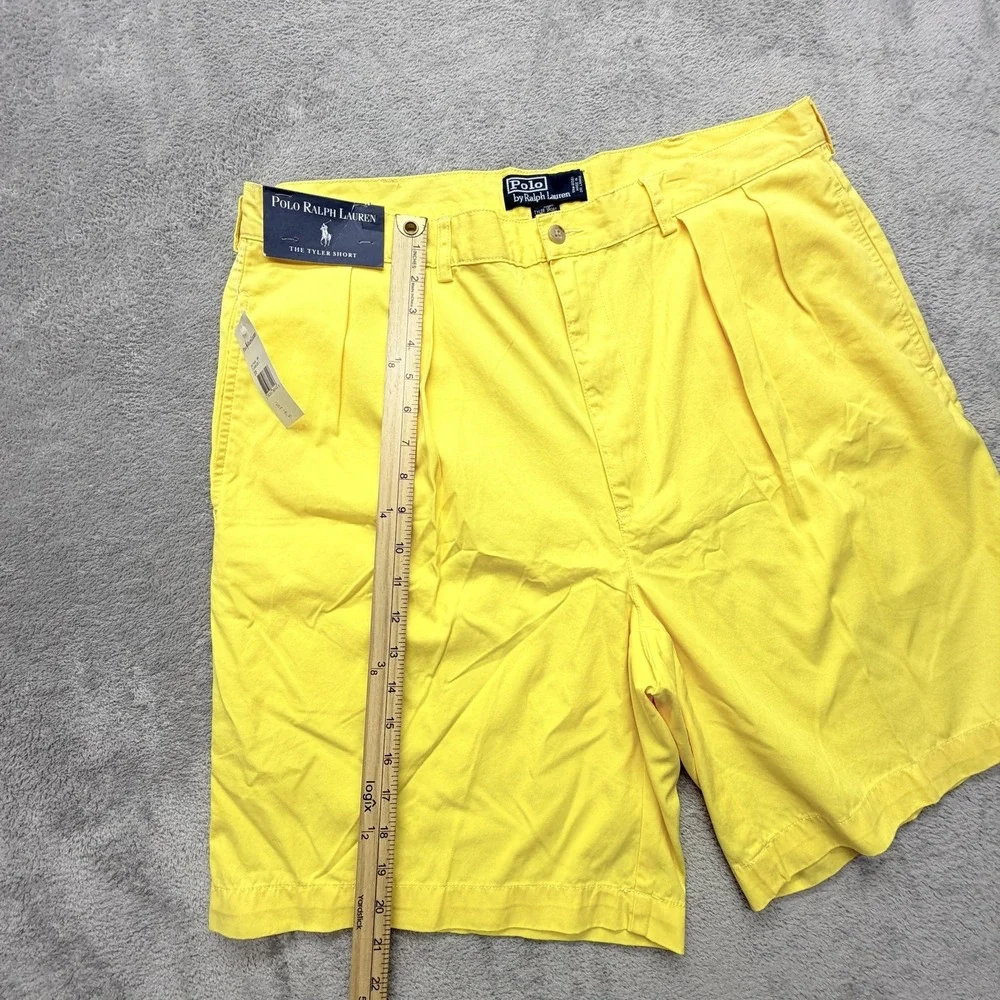 Polo Ralph Lauren Shorts Mens Measured 38x9 Yellow Chino Pleated Tyler Short